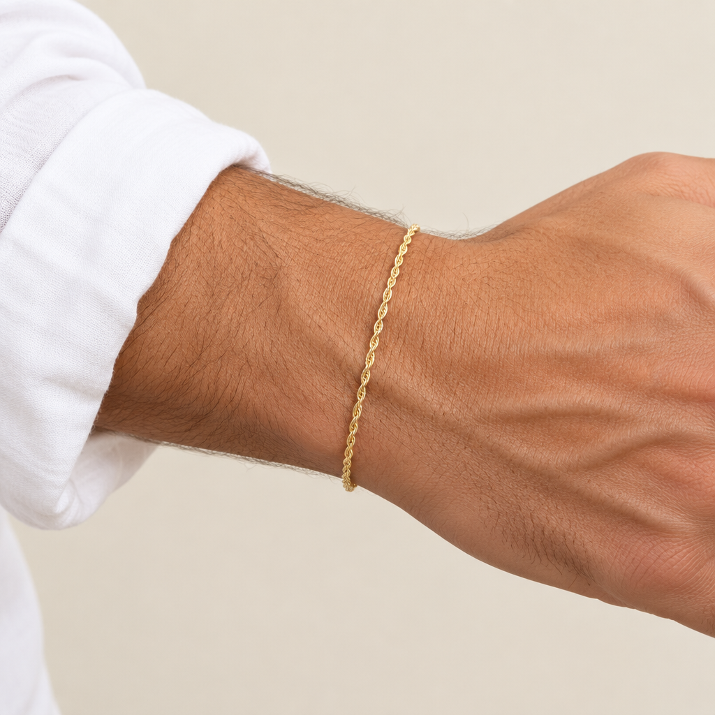 Bracciale fune vuoto oro giallo 18kt 2,5mm 19cm indossato