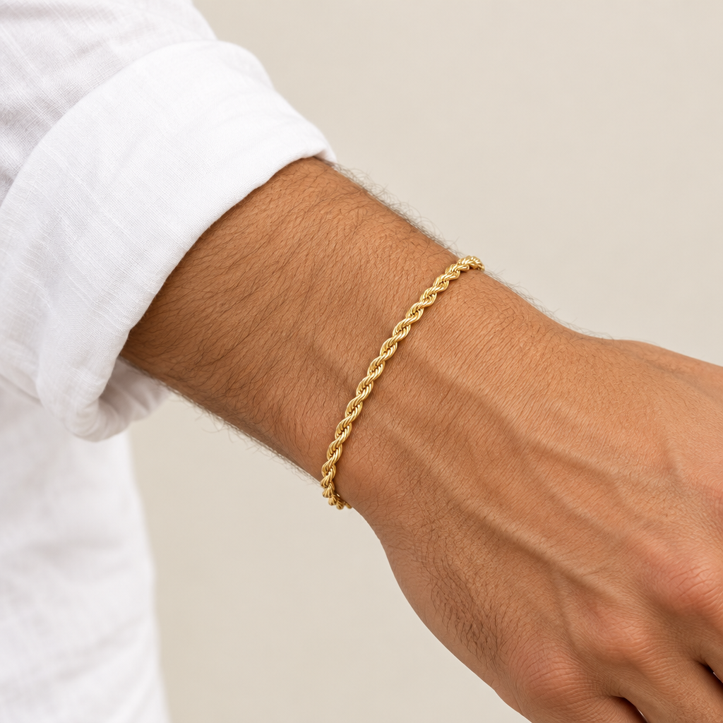 Bracciale fune vuoto oro giallo 18kt 3,7mm 19cm indossato