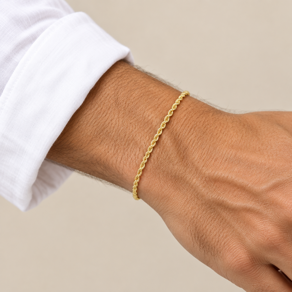 Bracciale fune vuoto oro giallo 18kt 3mm 19cm indossato