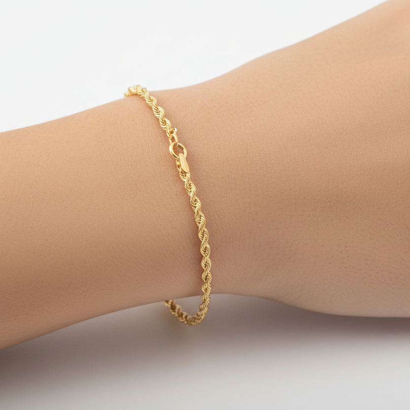Bracciale fune vuoto oro giallo 18kt 18cm mis. 3 indossato