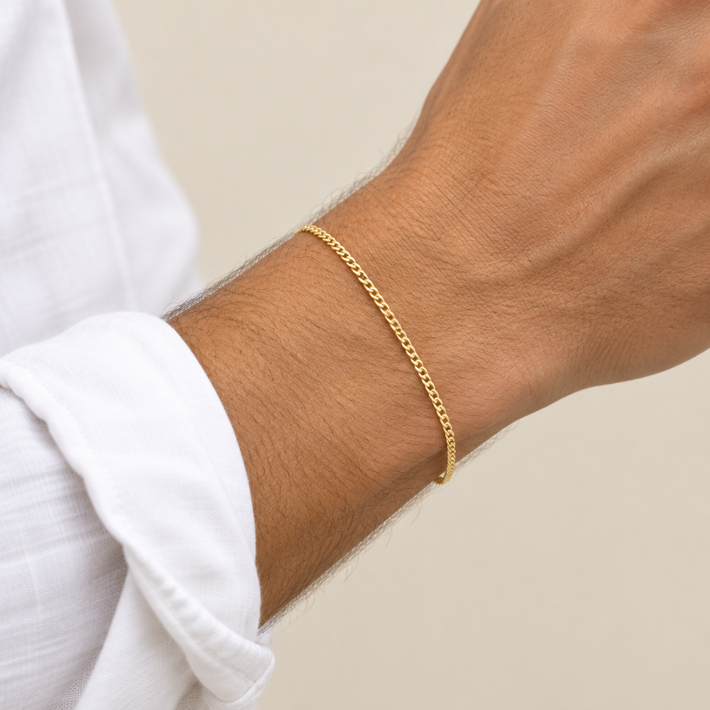 Bracciale grumetta vuoto oro giallo 18kt 2,5mm 20cm indossato