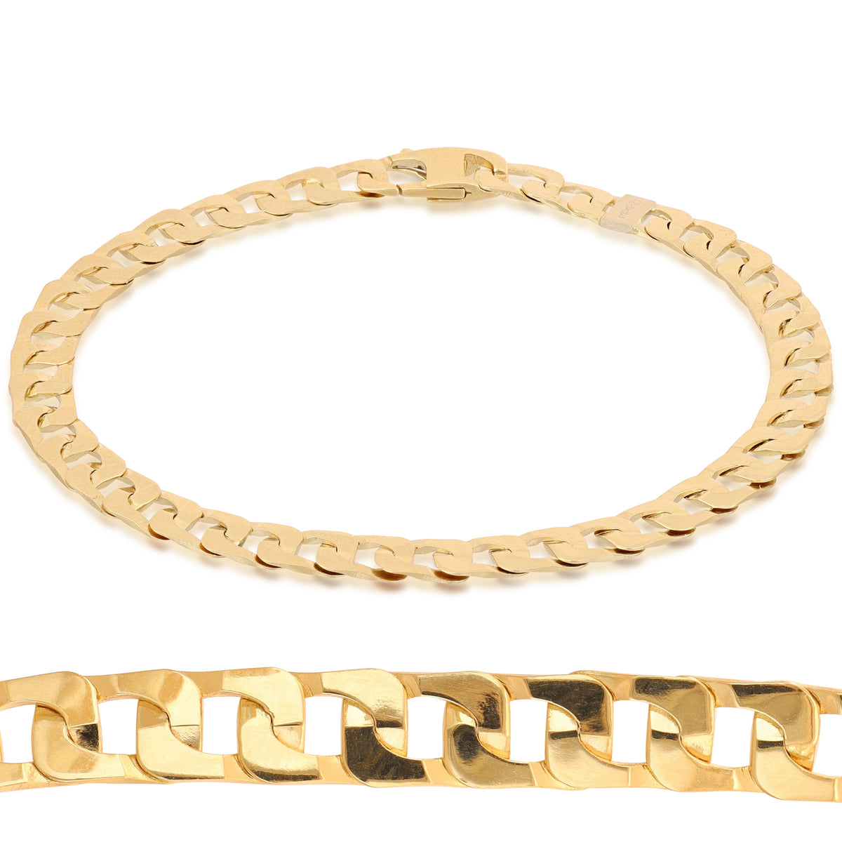 Bracciale grumetta quadrata pieno oro giallo 18kt 6mm 20cm