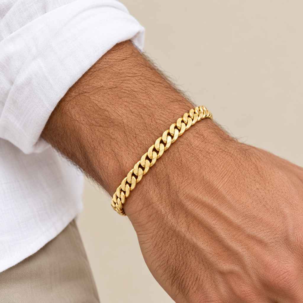Bracciale grumetta vuoto pesante oro giallo 18kt 6mm 20cm indossato