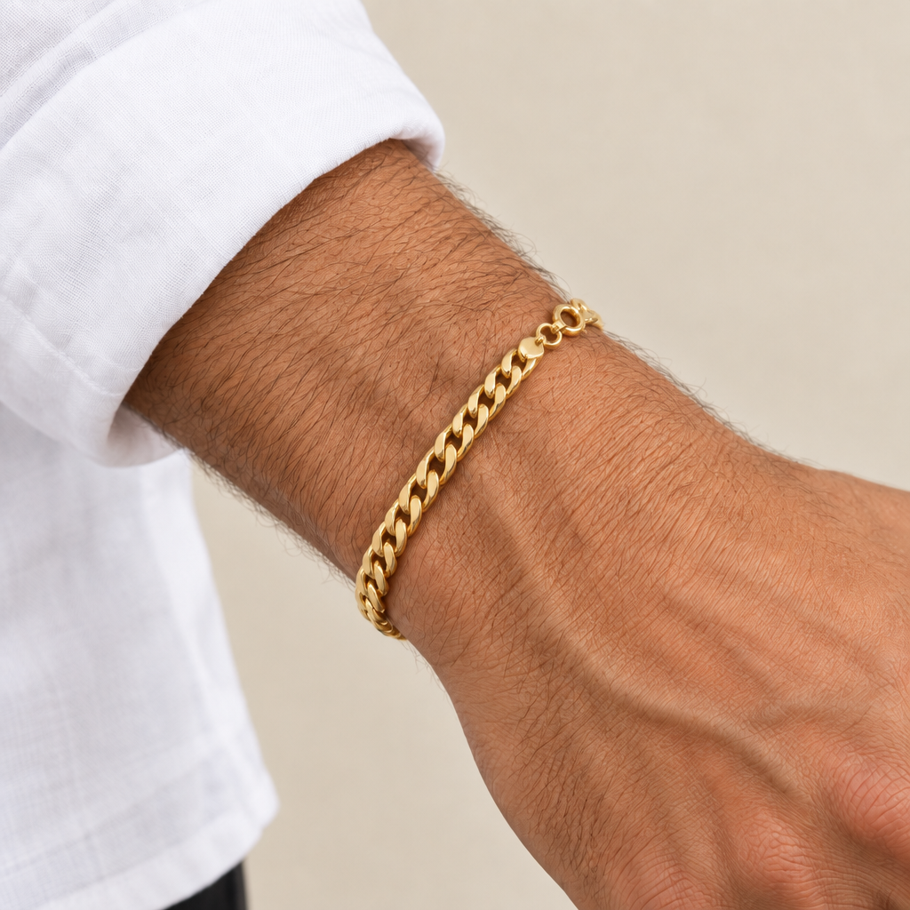 Bracciale grumetta vuoto pesante oro giallo 18kt 7mm 20cm indossato