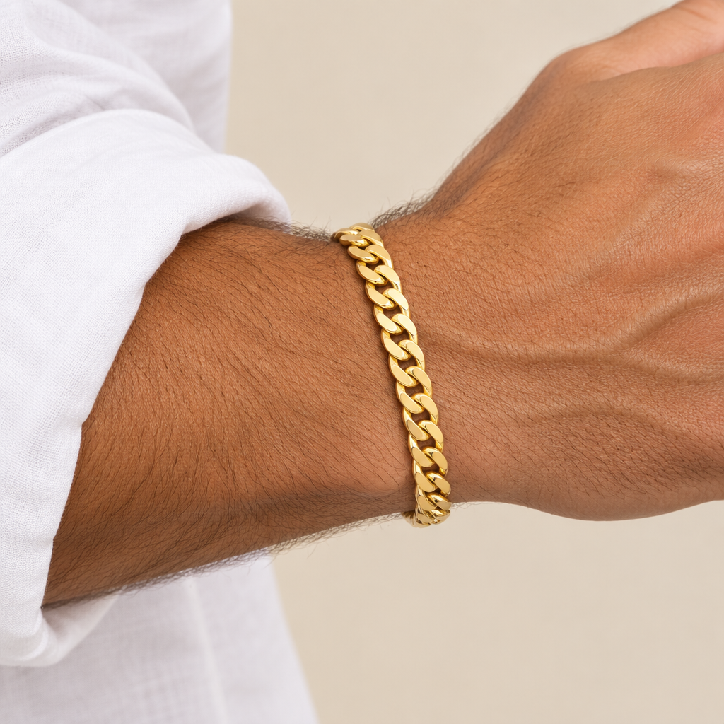 Bracciale grumetta vuoto oro giallo 18kt 7mm 20cm indossato