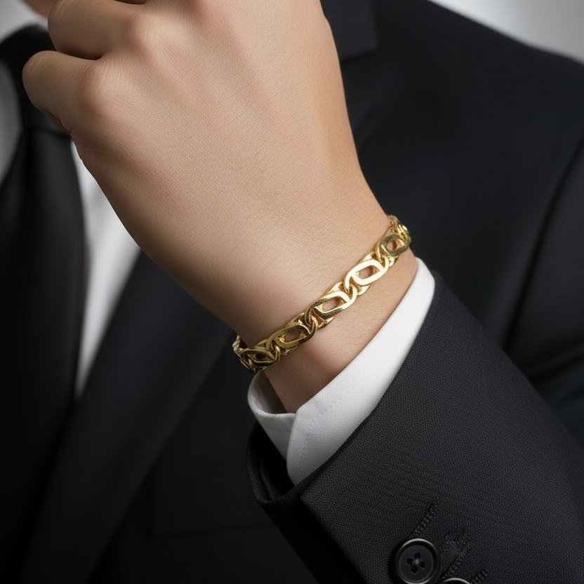 Bracciale occhio di pernice vuoto oro giallo 18kt 5mm 21cm indossato