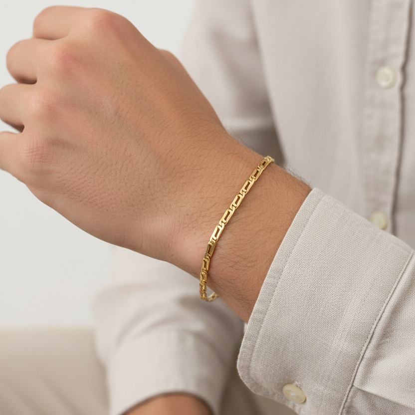 Bracciale occhio di pernice vuoto oro giallo 18kt 3mm 21cm indossato