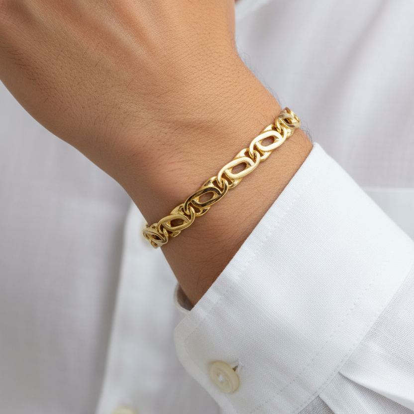 Bracciale occhio di pernice vuoto oro giallo 18kt 7,4mm 21cm indossato