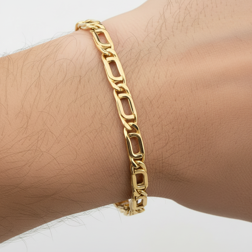Bracciale occhio di pernice vuoto oro giallo 18kt 4mm 21cm indossato