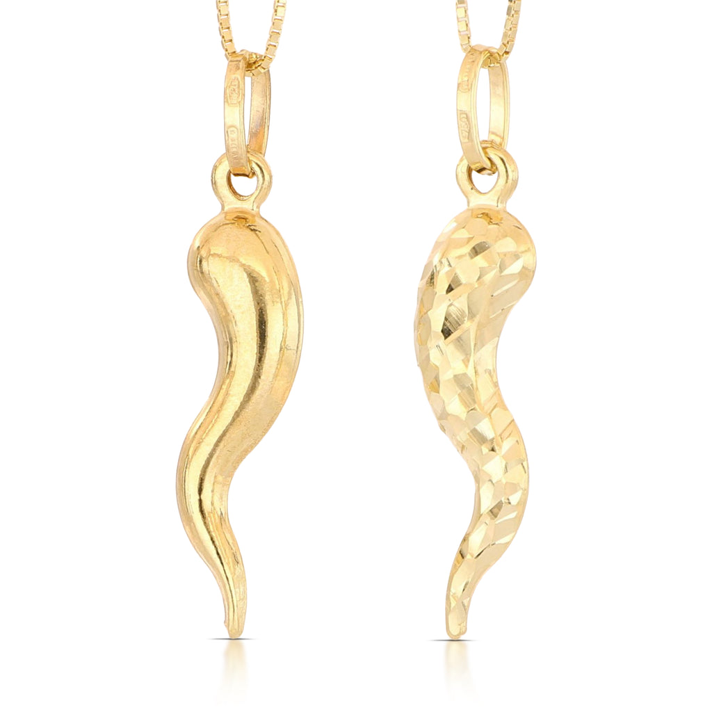 Pendente corno napoletano mis. 4 oro giallo 18kt di lato