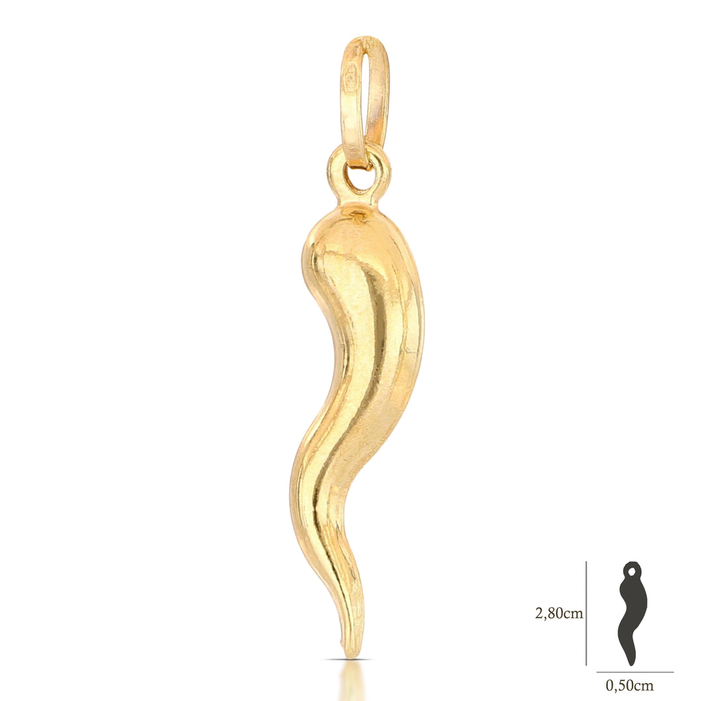 Pendente corno napoletano mis. 4 oro giallo 18kt 0,5x2,8cm