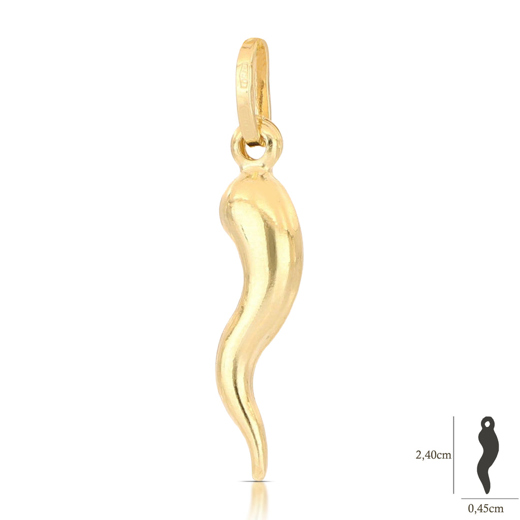 Pendente corno napoletano mis. 3 oro giallo 18kt 0,45x2,4cm