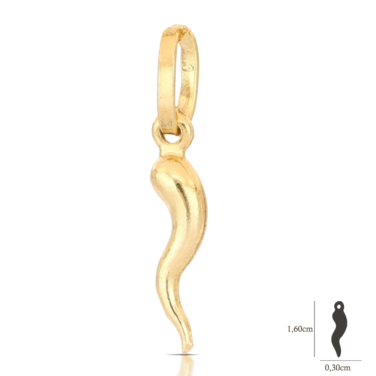 Pendente corno napoletano mis. 1 oro giallo 18kt 0,3x1,6cm