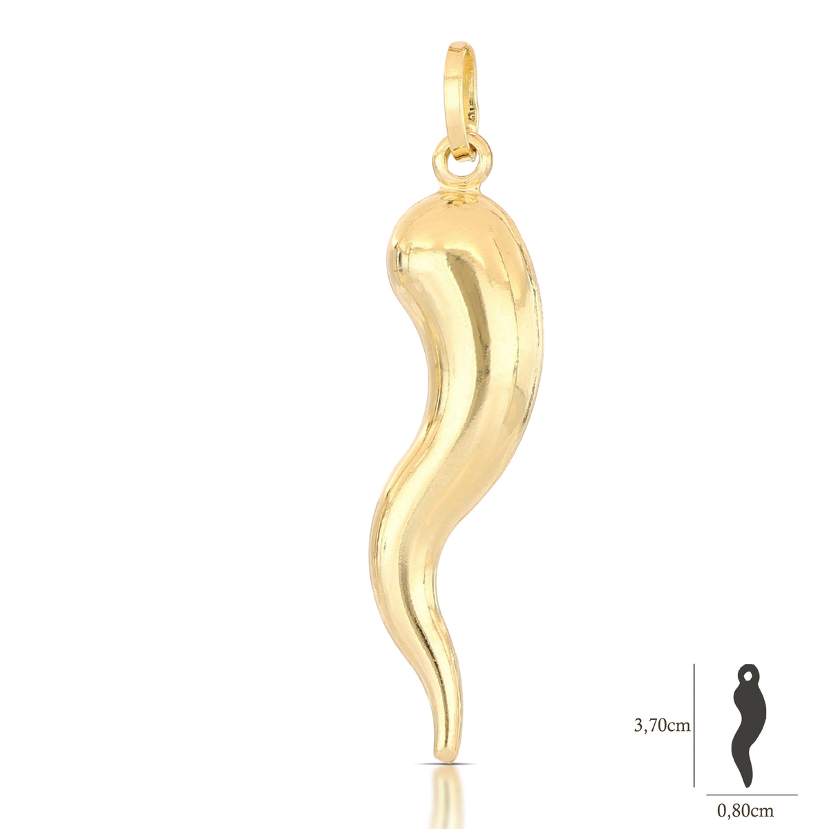Pendente corno napoletano mis. 5 oro giallo 18kt 0,8x3,7cm