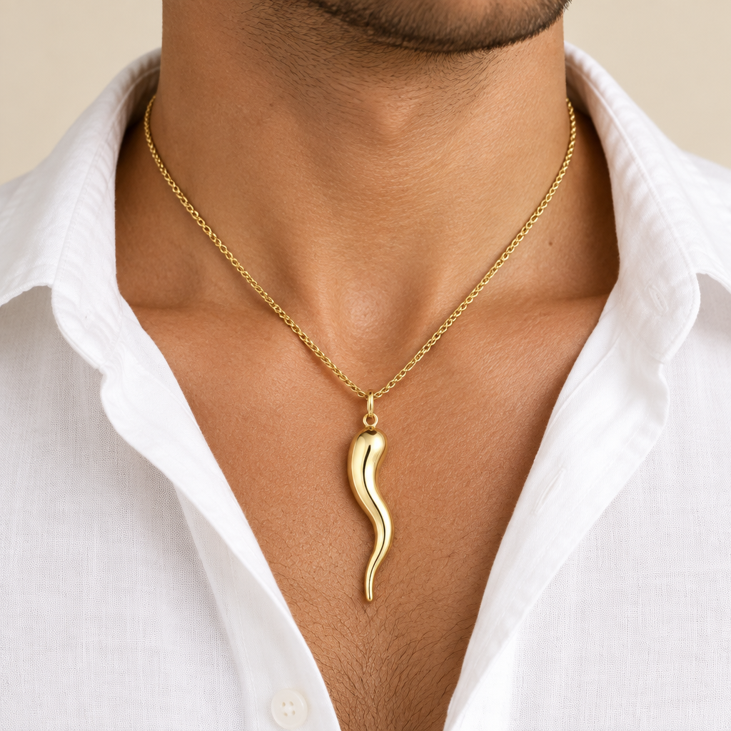 Pendente corno napoletano mis. 6 oro giallo 18kt indossato