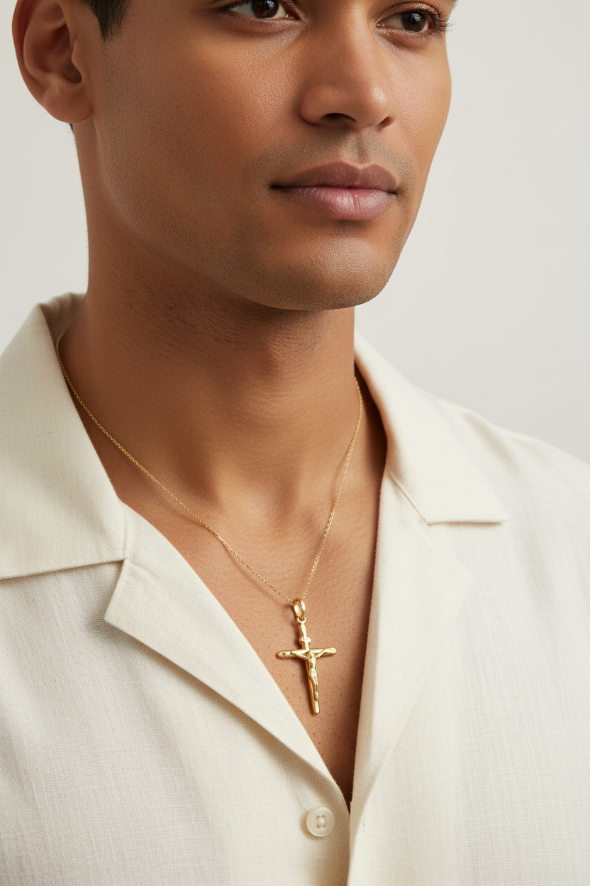 Croce con Cristo indossata da uomo