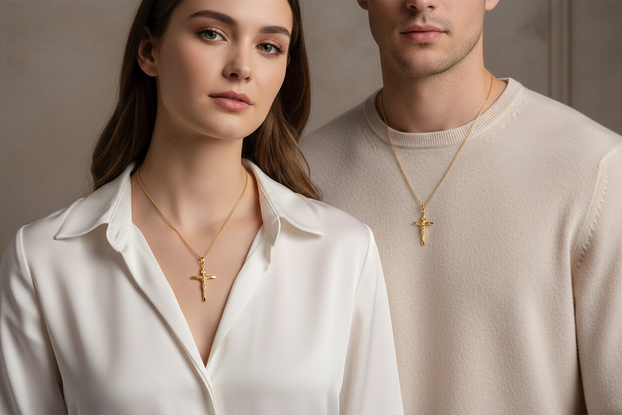 Croce con Cristo su catena figaro