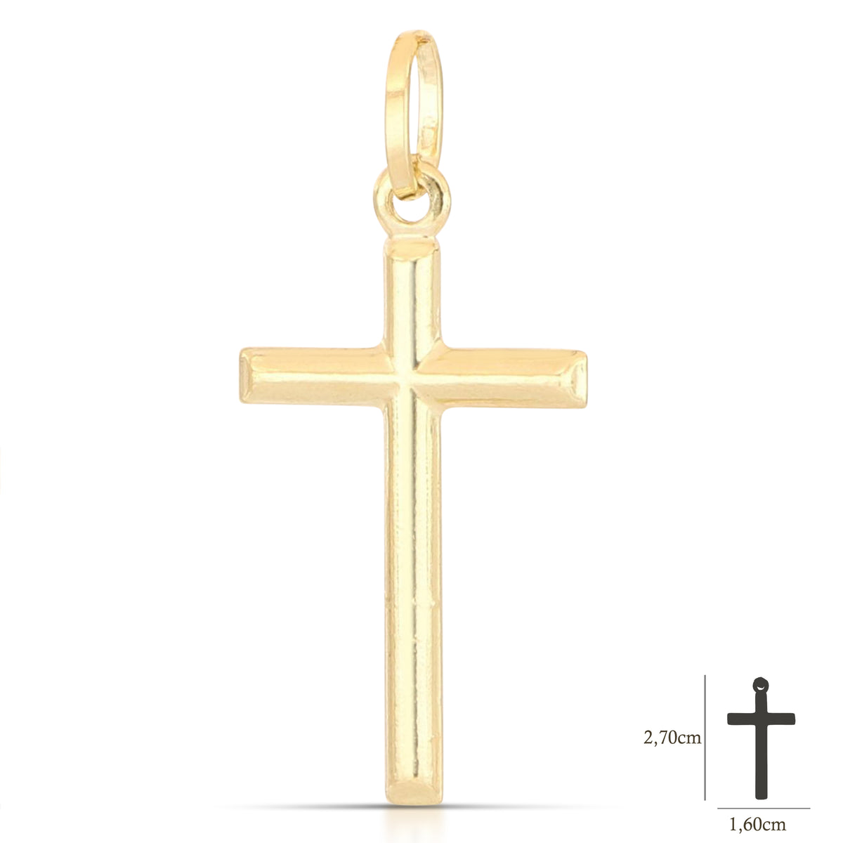 Croce scatolata oro giallo 18kt 1,6x2,7cm