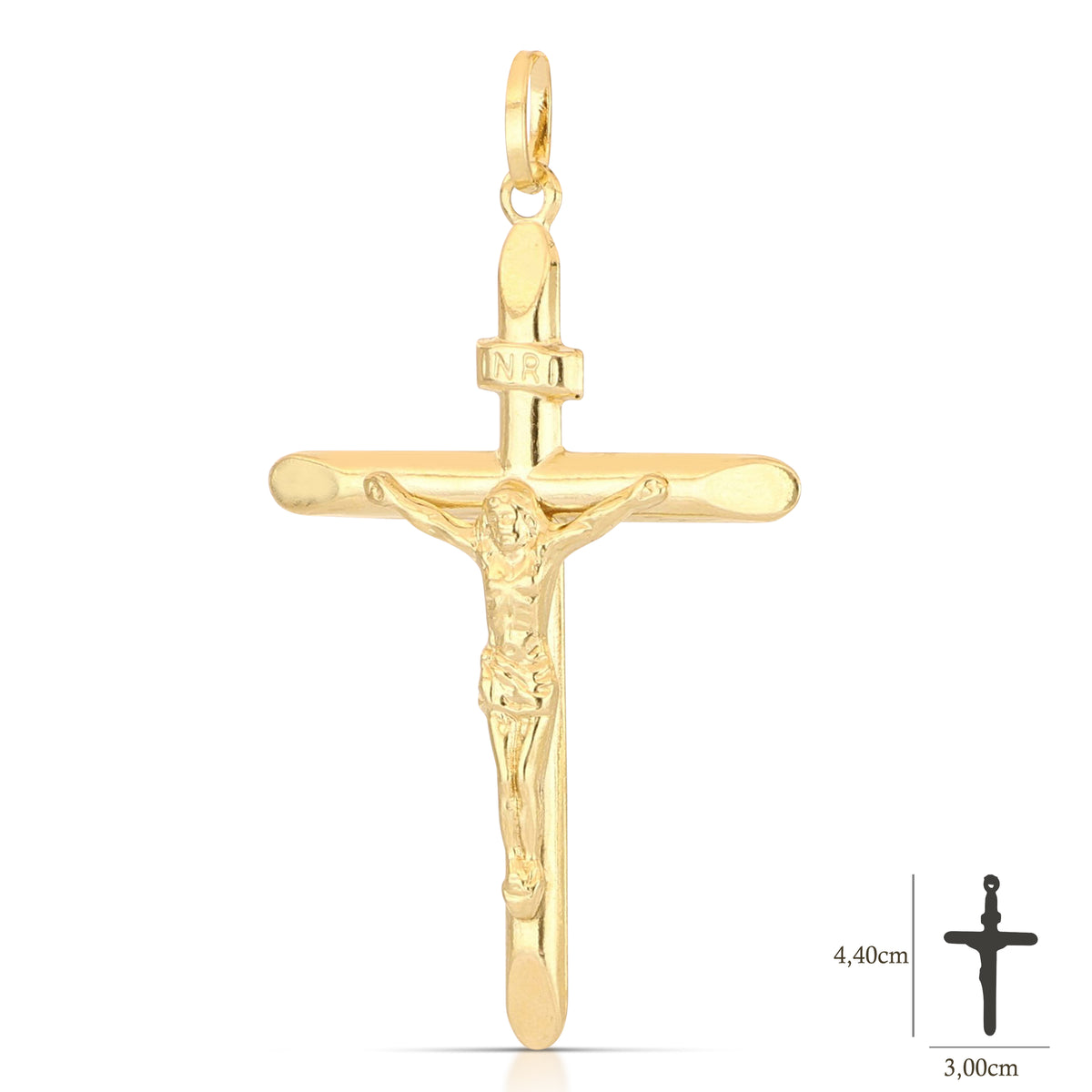 Croce stampata con Cristo oro giallo 18kt 3x4,4cm