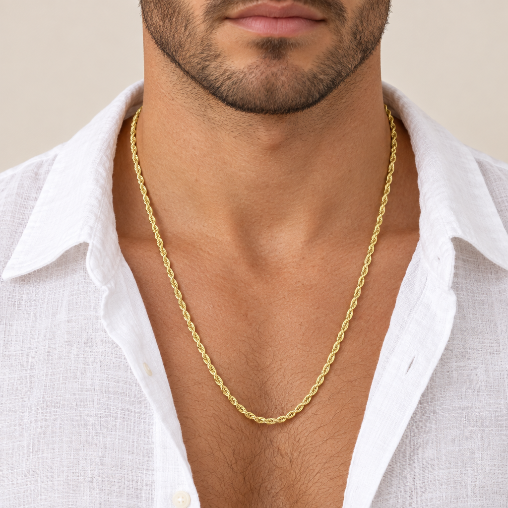 Rope Necklace in 18k Italian Yellow Gold, Hollow – 3.2mm, 60cm / 24in