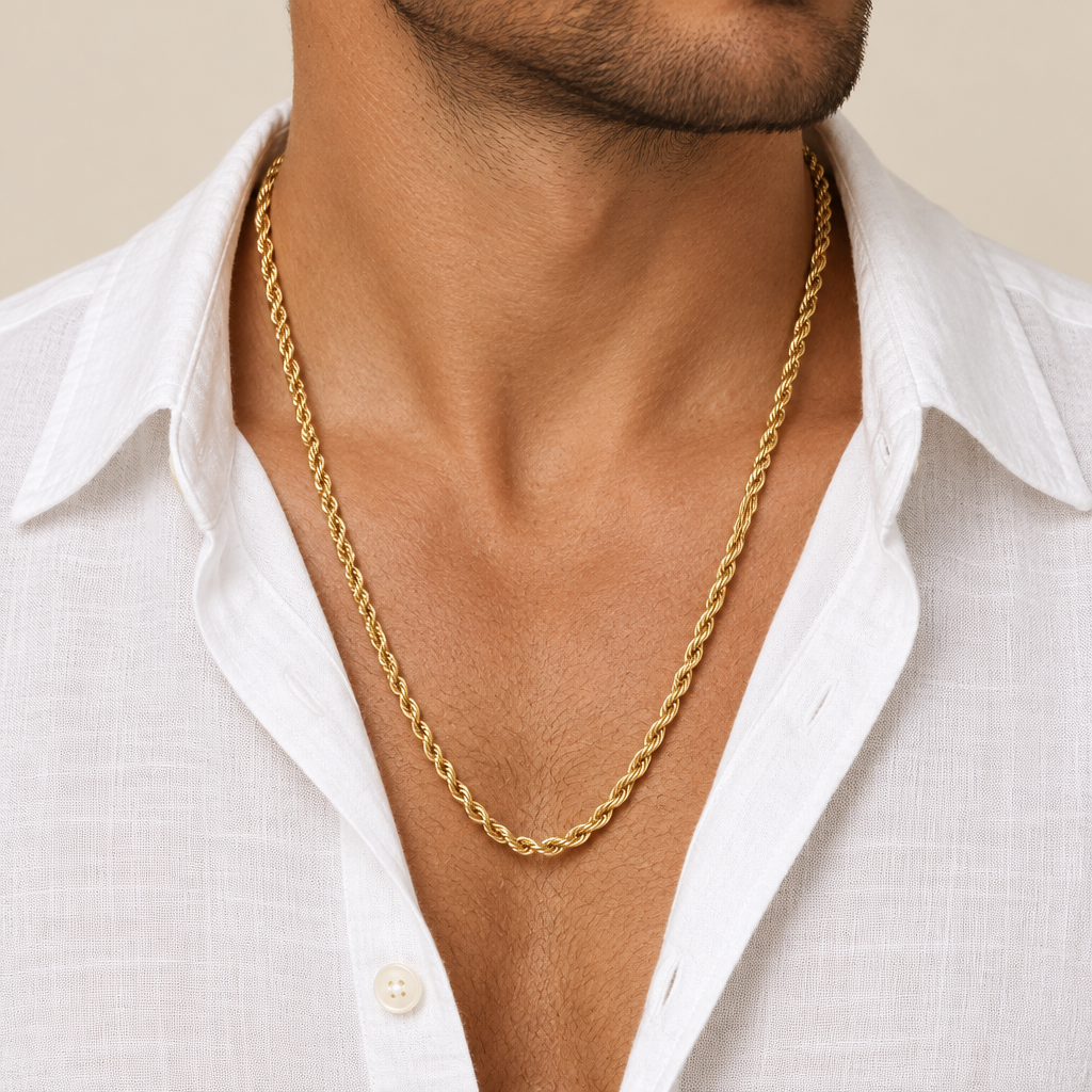Rope Necklace in 18k Italian Yellow Gold, Hollow – 4.3mm, 60cm / 24in