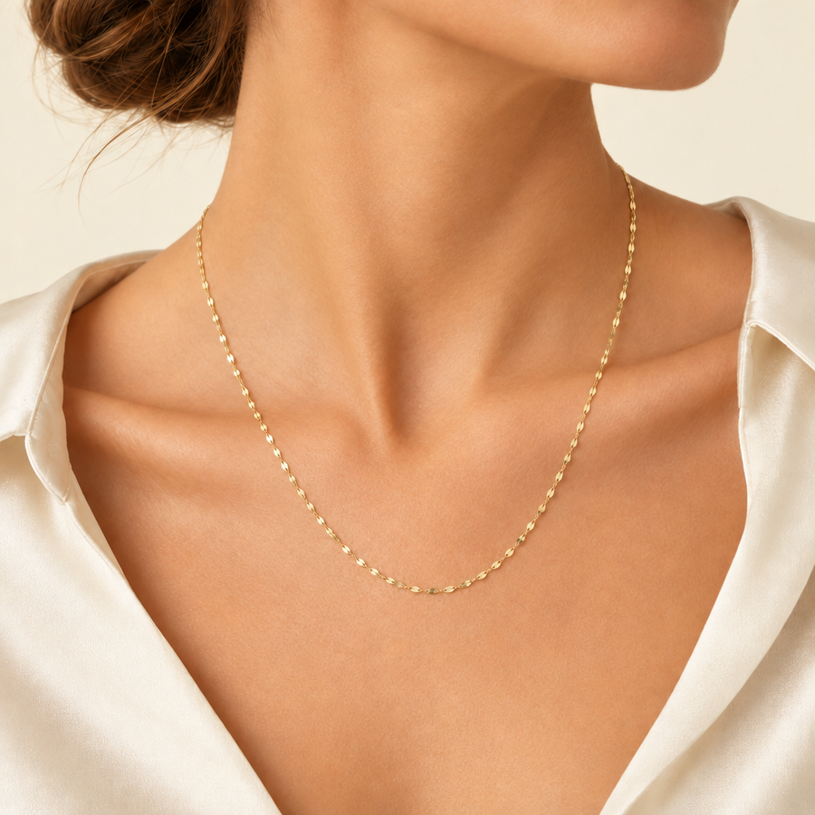 Leaf Link Chain in 18k Italian Yellow Gold, Hollow – 45cm / 18in, Gauge 2