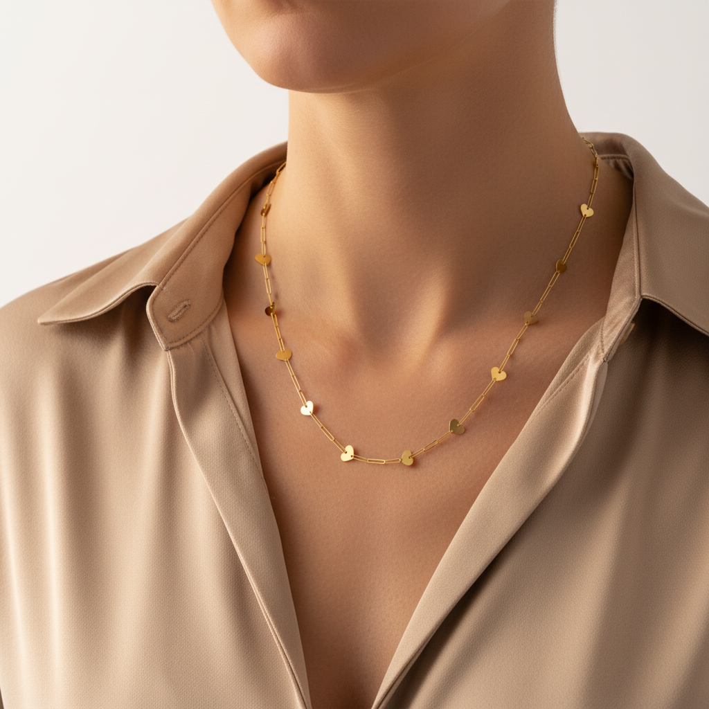 Girocollo forzatina cuori oro 18kt giallo indossato