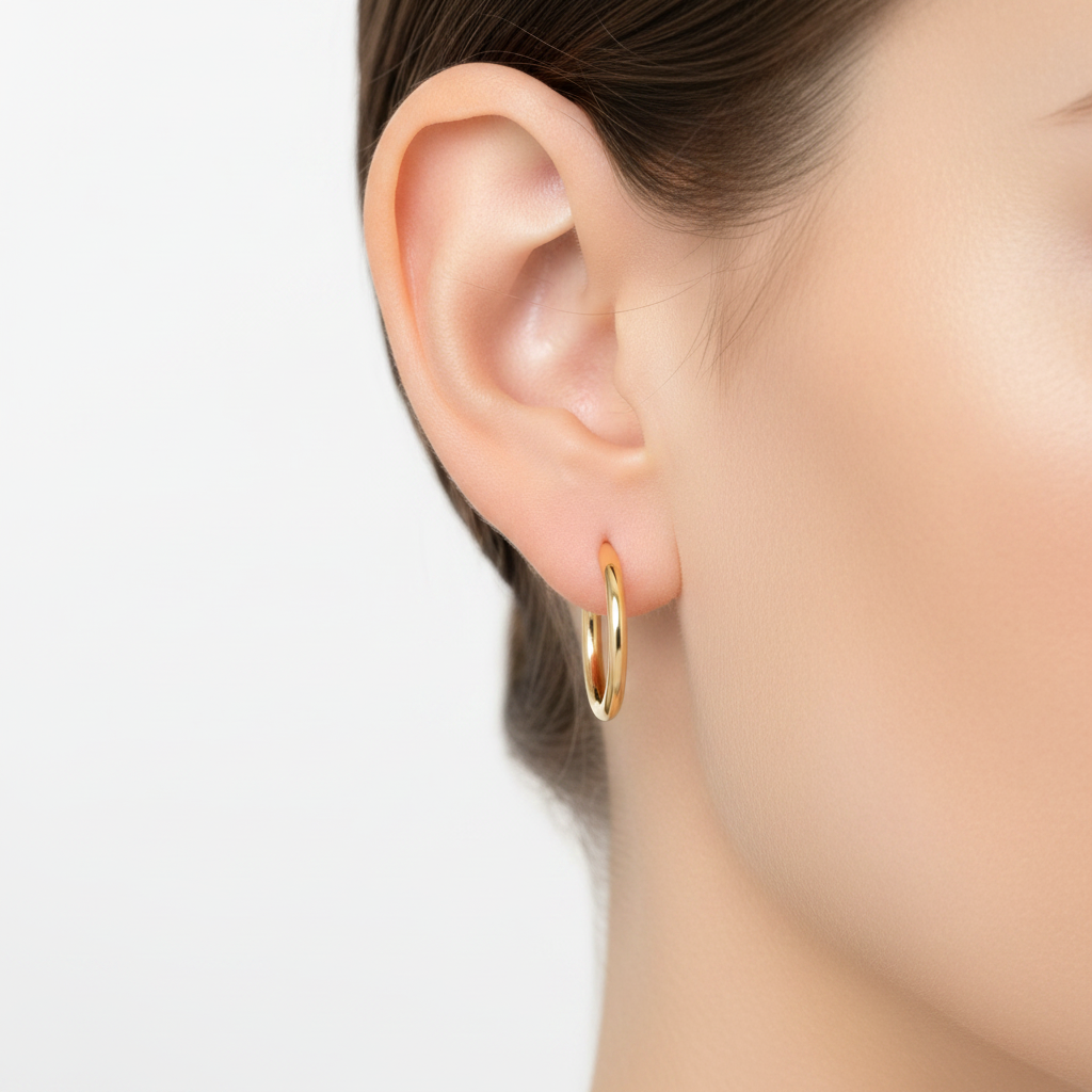 Cerchi a canna tonda oro 18kt indossati