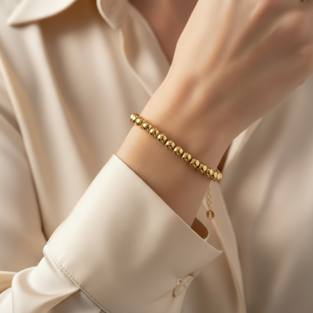 Bracciale palline lucide 4mm oro 18kt giallo indossato