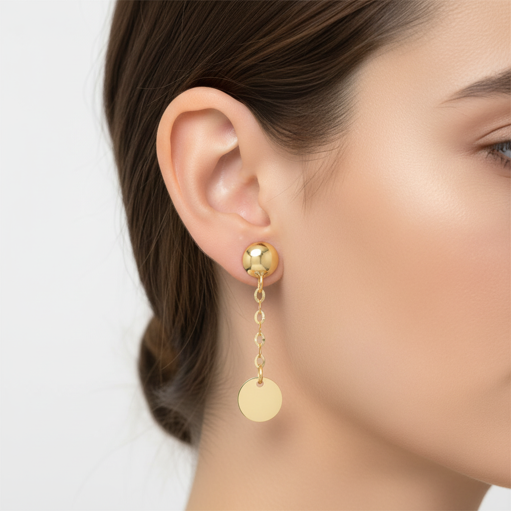 Orecchini cerchio pendente oro 18kt indossati