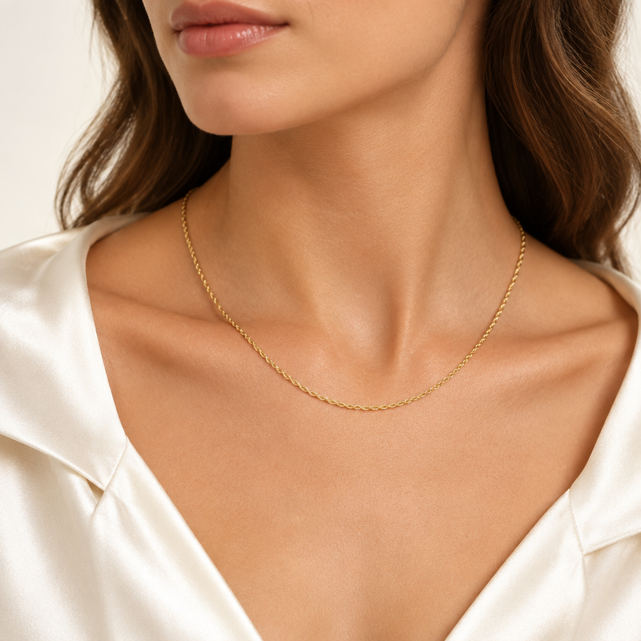 Laser-Cut Rope Necklace in 18k Italian Yellow Gold – 1.6mm, 40cm / 16in