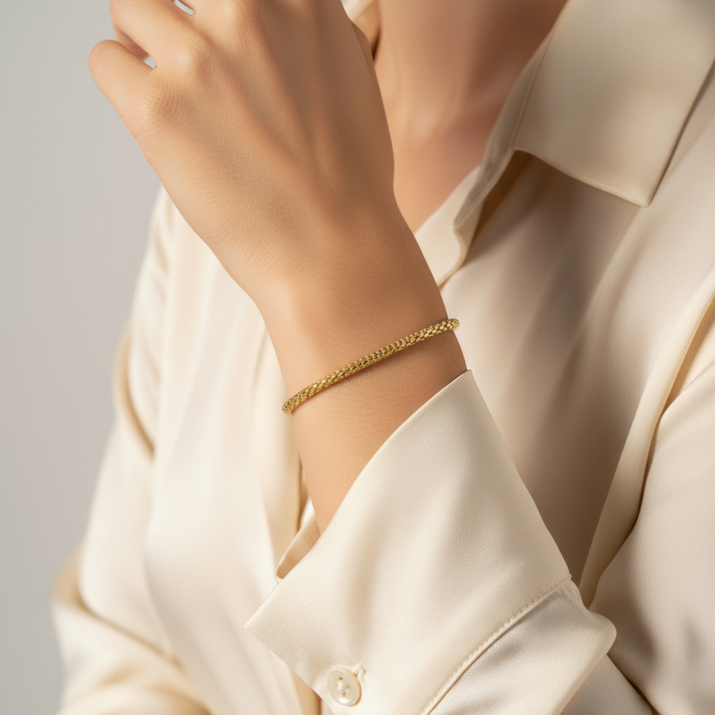 Bracciale pop-corn 2mm oro 18kt giallo indossato