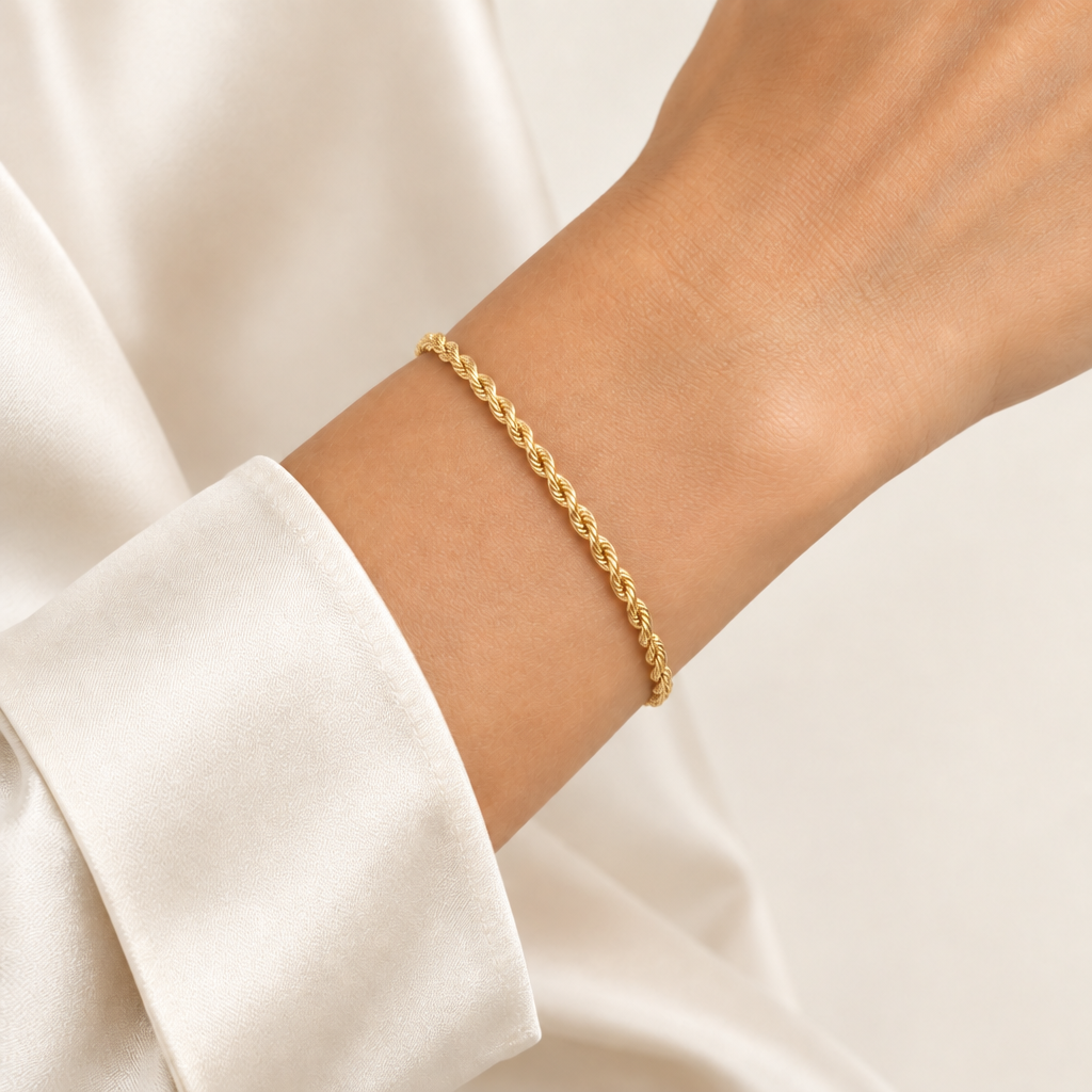 Bracciale fune vuoto oro giallo 18kt 19cm mis. 3 indossato