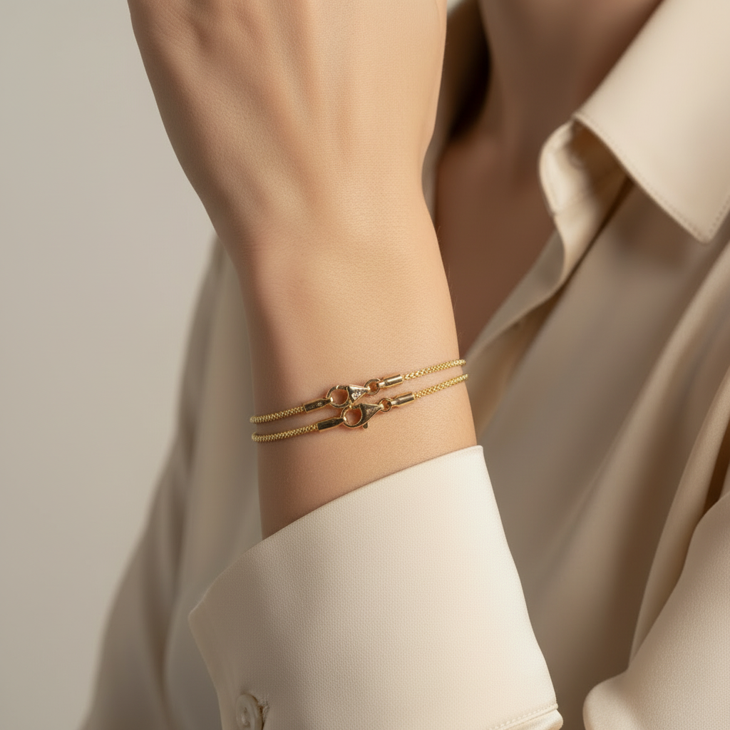 Bracciale trittico pop-corn 1mm oro 18kt giallo indossato