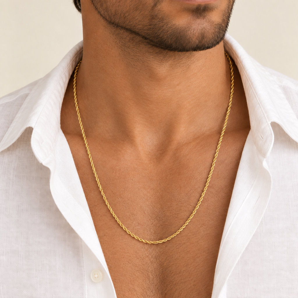 Girocollo fune laser oro giallo 18kt 2,6mm 60cm indossato