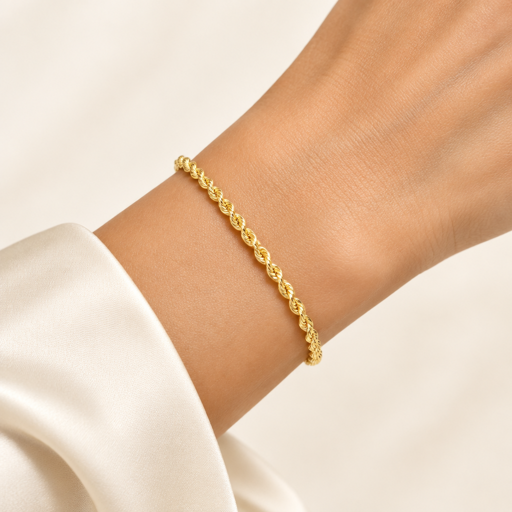 Bracciale fune vuoto oro giallo 18kt 19cm, Vintage maxi indossato