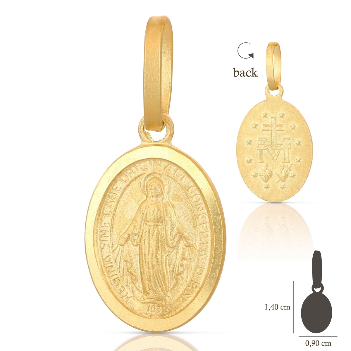Medaglia Madonna Miracolosa coniata mis. 4 oro giallo 18kt 0,9x1,4cm