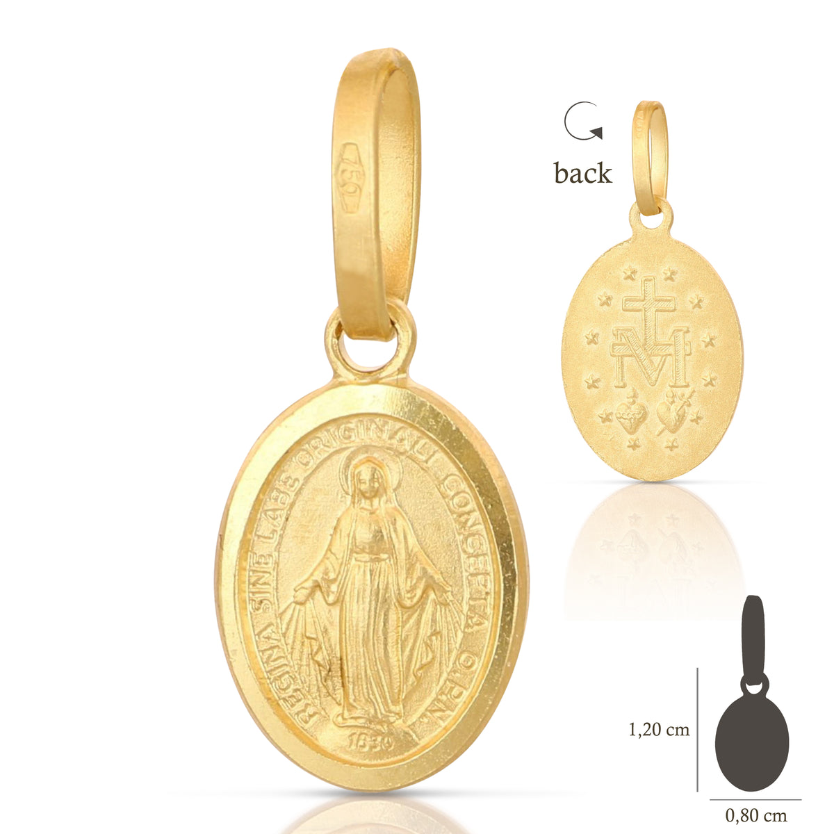 Medaglia Madonna Miracolosa coniata mis. 3 oro giallo 18kt 0,8x1,2cm