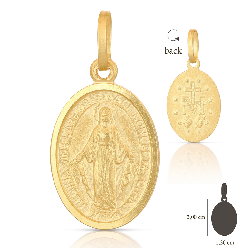 Medaglia Madonna Miracolosa coniata mis. 6 oro giallo 18kt 1,3x1,7cm