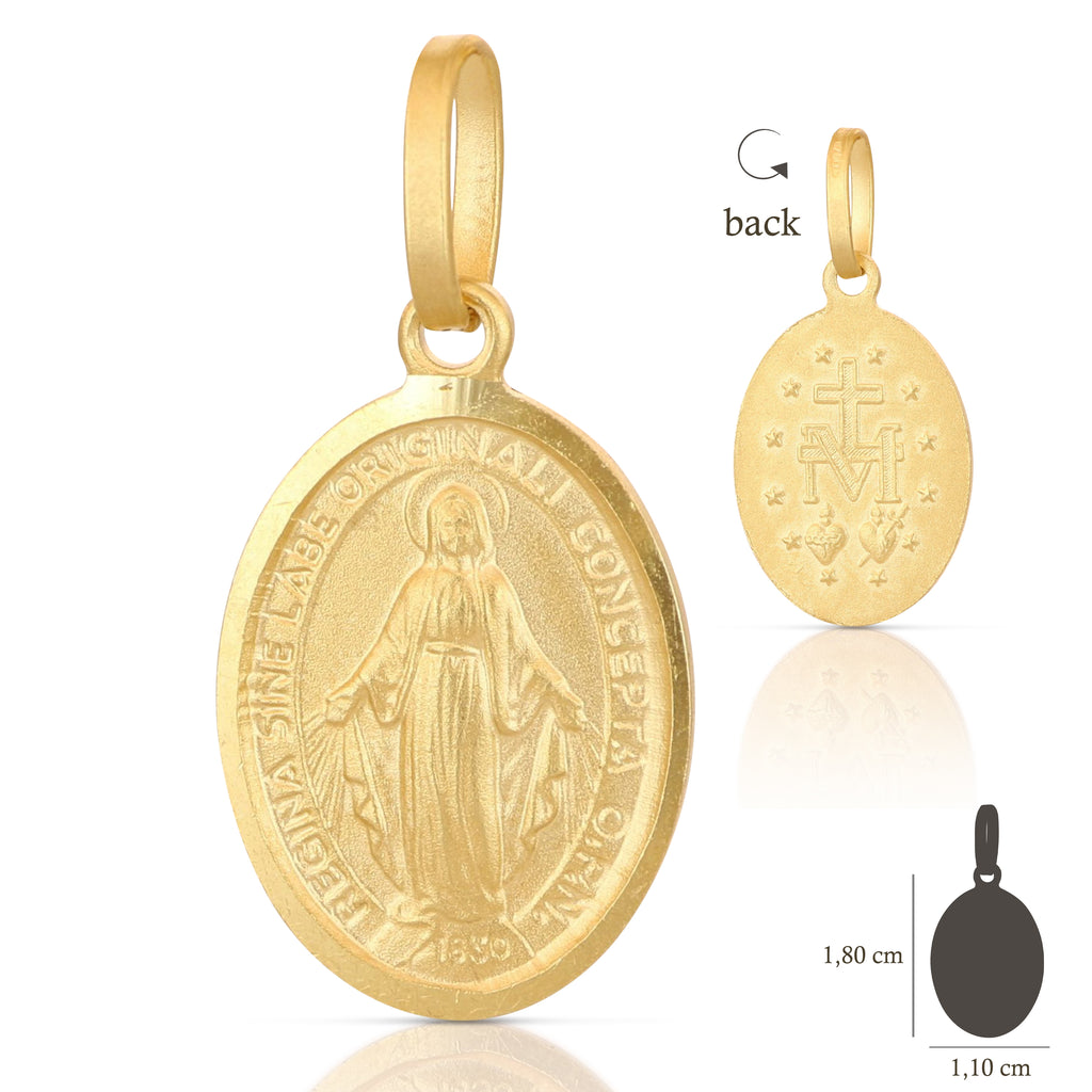 Medaglia Madonna Miracolosa coniata mis. 5 oro giallo 18kt 1,1x1,8cm