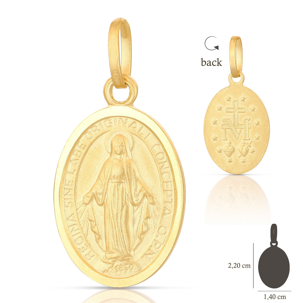 Medaglia Madonna Miracolosa coniata mis. 7 oro giallo 18kt 1,4x2,2cm