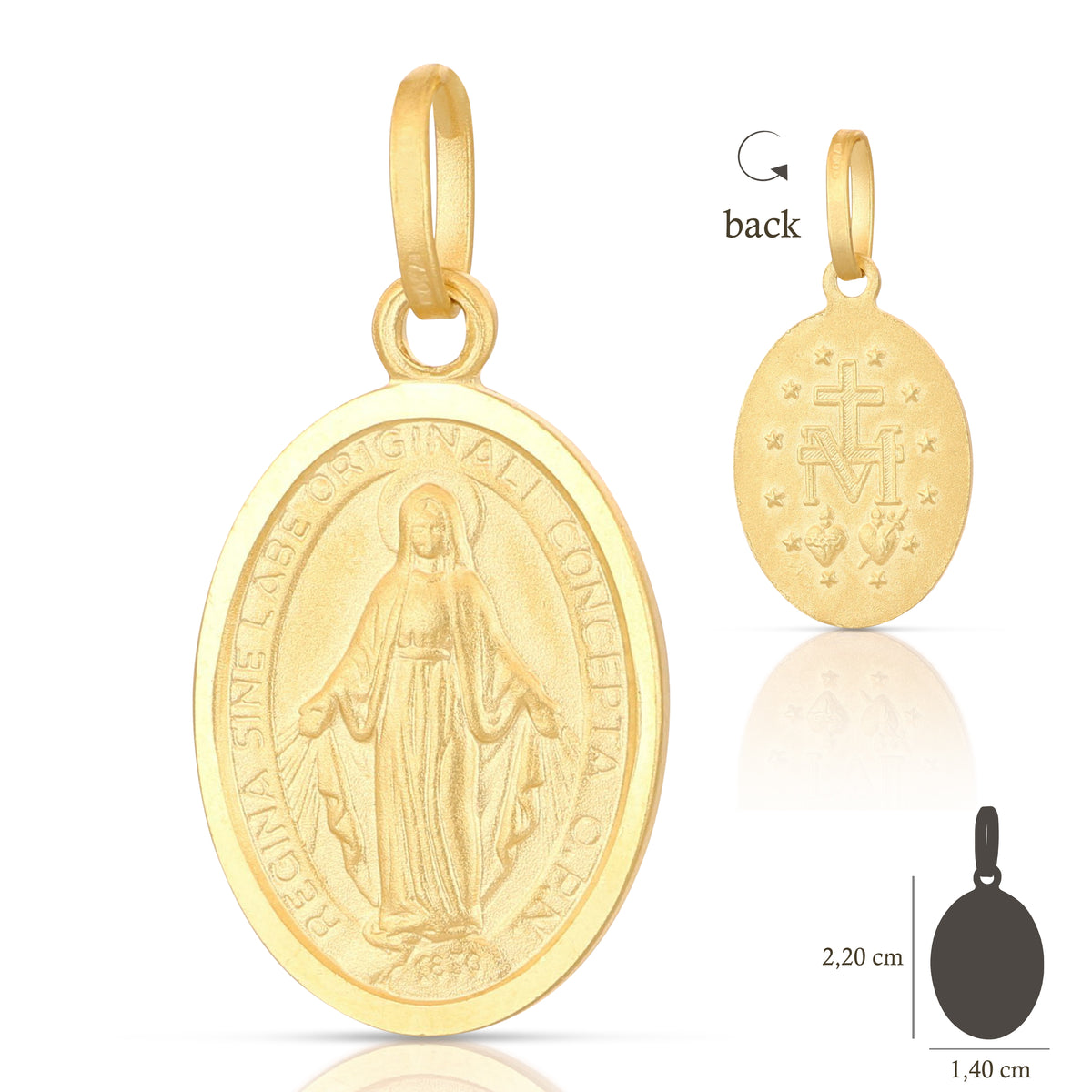 Medaglia Madonna Miracolosa coniata mis. 7 oro giallo 18kt 1,4x2,2cm