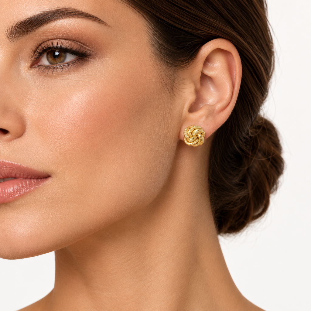Orecchini a nodo in oro giallo 18kt indossati